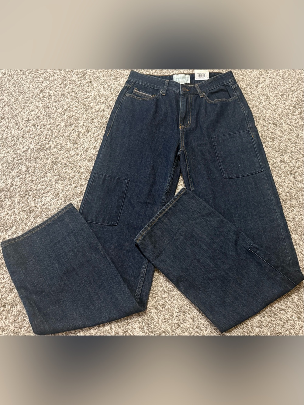 Sun + Stone Unisex Dark Blue Patch Pocket Loose Tapered Jeans